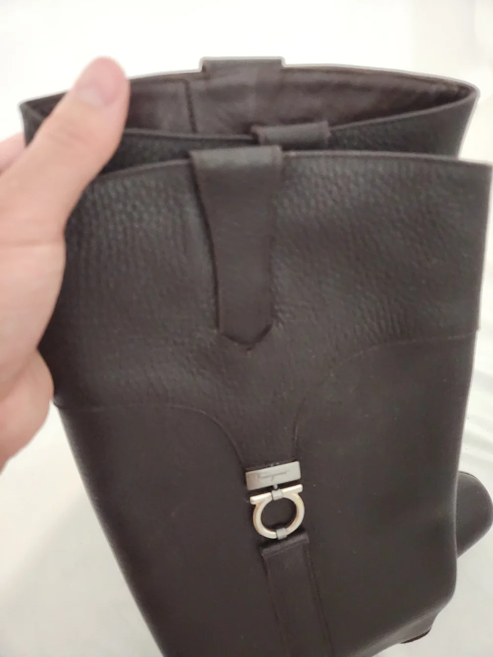 Salvatore Ferragamo Black Leather Over-the-Knee Riding Boots with Gold Hardware